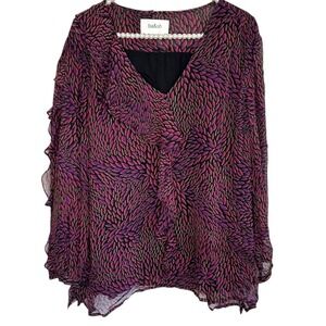 BA&SH Genny Ruffle Sheer‎ Top Abstract Large 10 Boho Peasant Whimsigoth Luxury